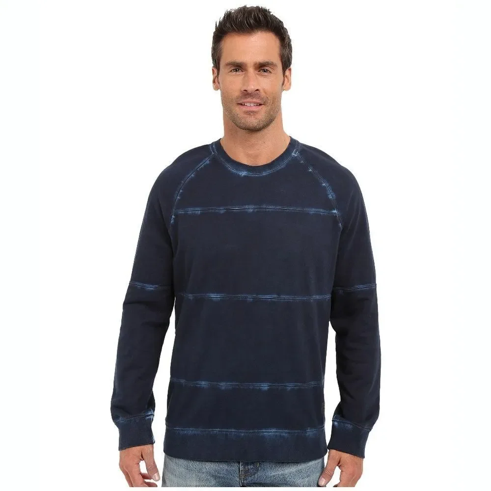 New! CALVIN KLEIN Men's Tie-Dye Print Stripe Sweater Sweatshirt Blue 100% Cotton